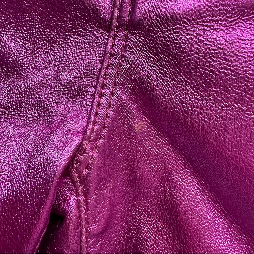 Frame Denim Metallic Pink Magenta Purple Straight Leg Leather Pants 24 XS - Picture 9 of 11
